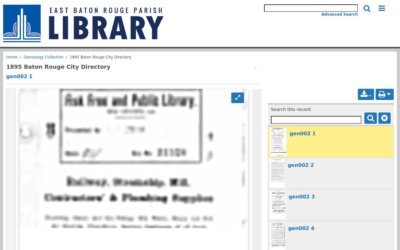 Digitized 1895 Baton Rouge City Directory in the Baton Rouge Digital Archive