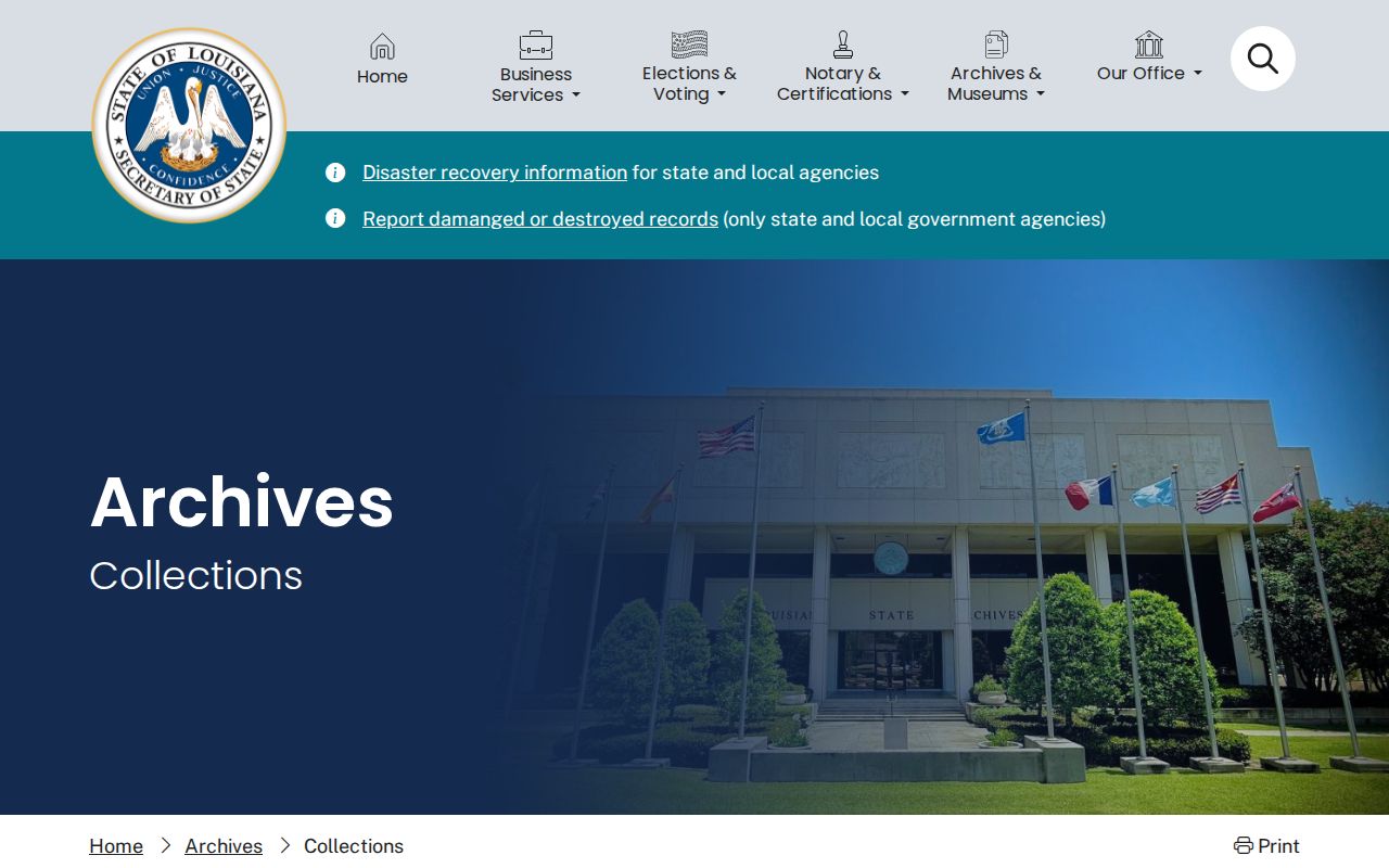 Louisiana State Archives collections page for Baton Rouge historical research