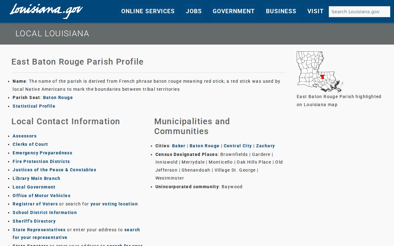 Official Louisiana profile for East Baton Rouge Parish