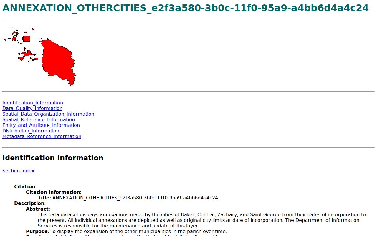 Annexation metadata for Baker Central Zachary and other East Baton Rouge municipalities