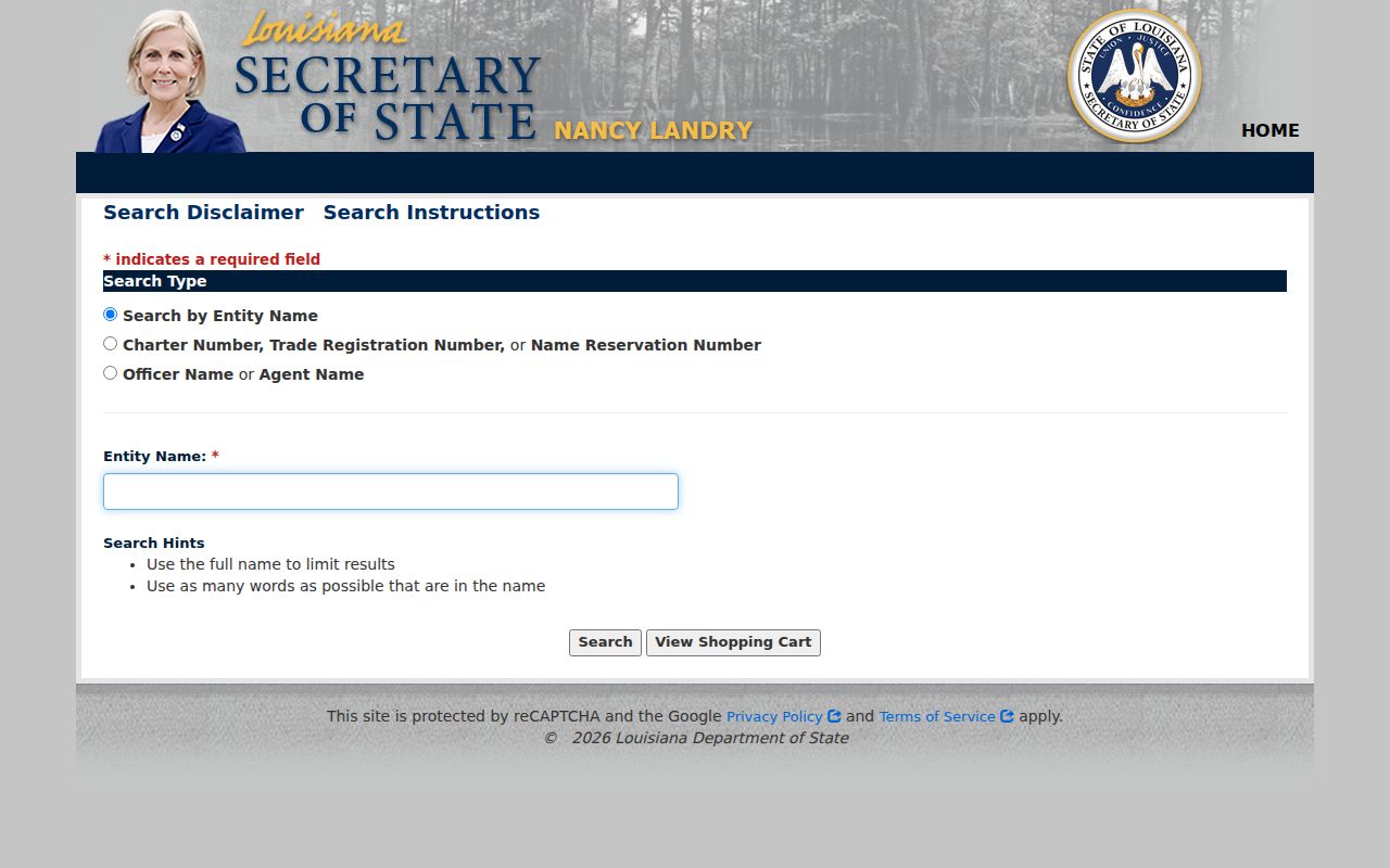 Louisiana commercial search by officer or agent name