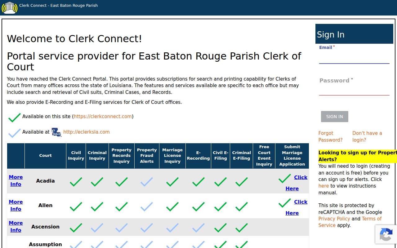 ClerkConnect recorded property document search for East Baton Rouge Parish