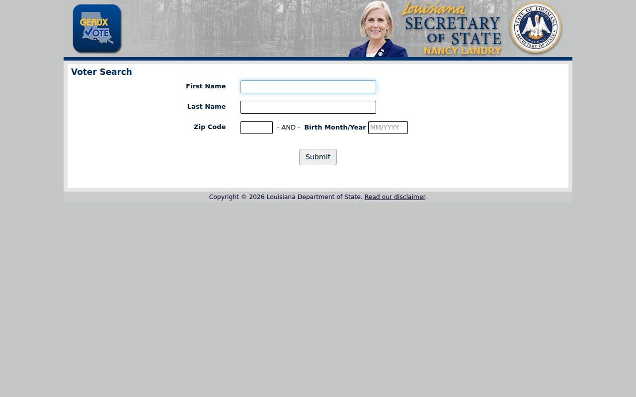 Louisiana voter name lookup fields for East Baton Rouge Parish
